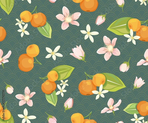 Wallpaper Mural Seamless pattern with tangerines and tangerine flowers Torontodigital.ca