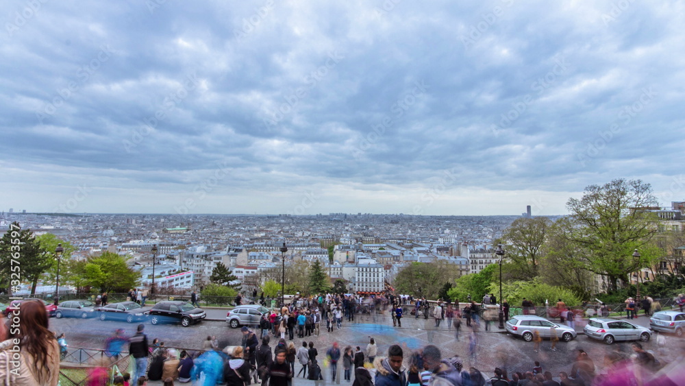 Paris panoramic view from the top of montmartre timelapse