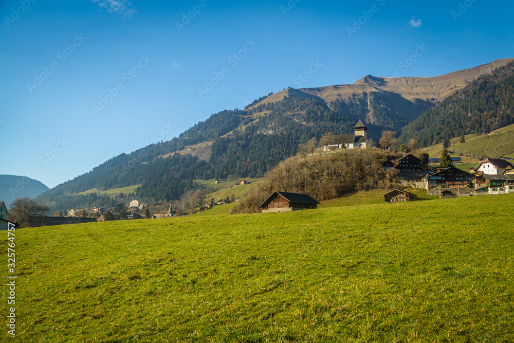 Château-d'Oex, a small valley village in the mountains of Switzerland
