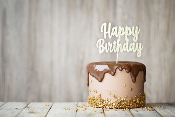 Chocolate birthday cake with banner