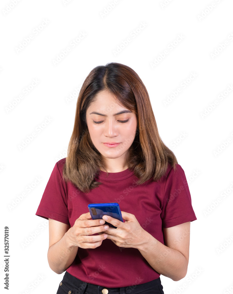 woman use photo smartphone. closeup on white background woman use photo smartphone. closeup on white background
