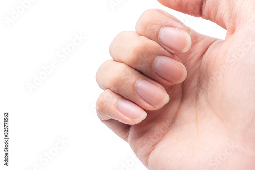 Close up long fingernails and dirty, isolated on white background with clipping path, health care protection and cleanliness concept.