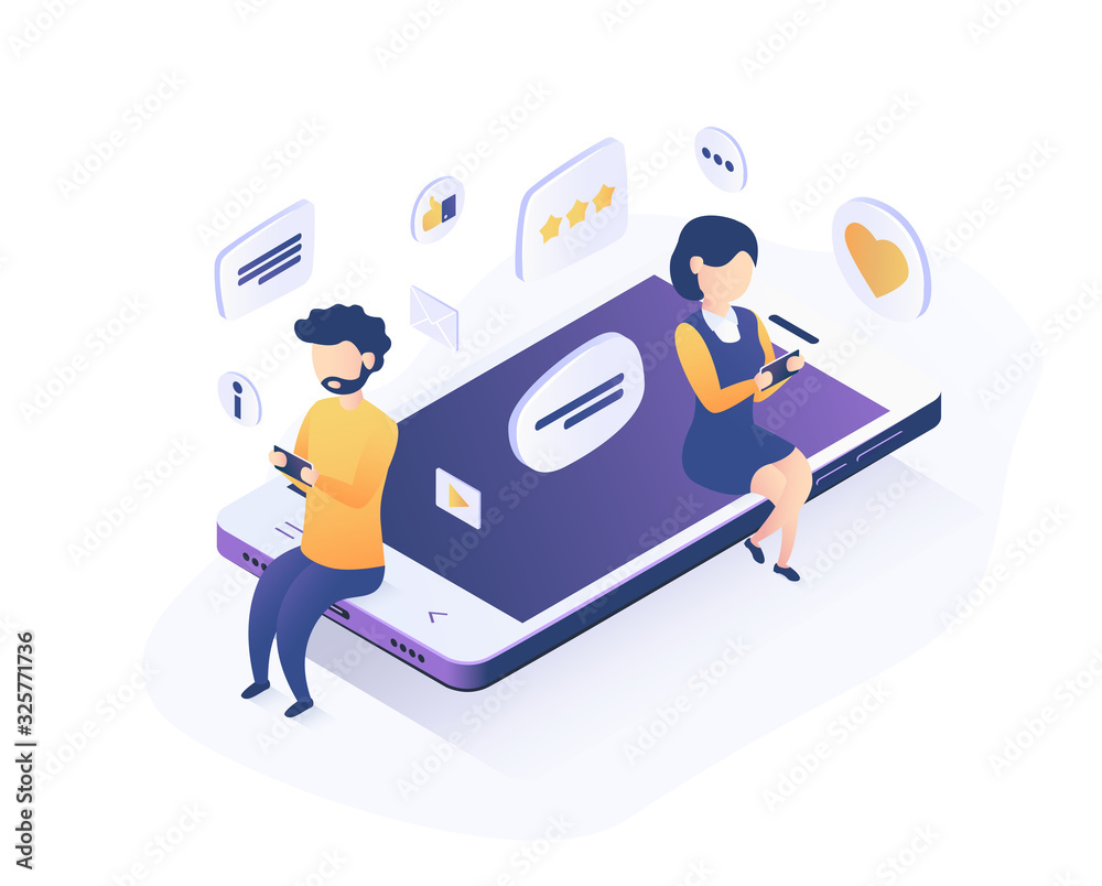Isometric vector illustration. Concept of online communication. Social media communication, internet chatting, online forum. Isometric vector illustration. Concept of online communication. Social media communication, internet chatting, online forum.