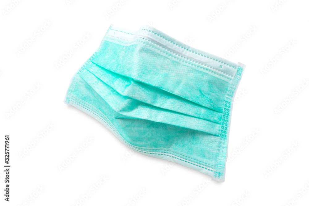 Fototapeta premium Hygienic mask or surgical earloop face mask isolated on white background with clipping path. anti virus and bacteria protective face air pollution, environmental and protection concept.