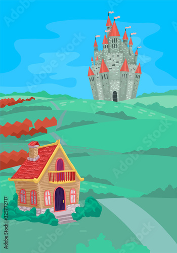 Cartoon fairy castle for children. Vector illustration