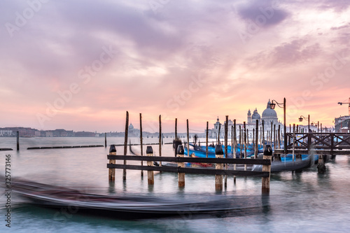 gondolas in venice at sunset 