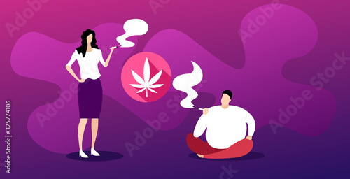 man woman smoking marijuana joint drugs consumption cannabis addiction concept full length horizontal vector illustration