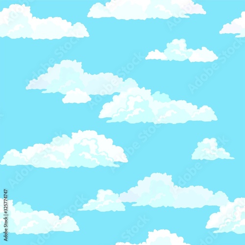 Pattern seamless blue sky and white clouds background, vector illustration