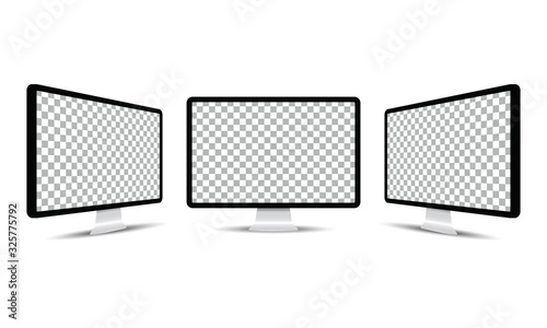 Realistic computer monitor isolated on white background. Vector mockup. Device in mockup style.