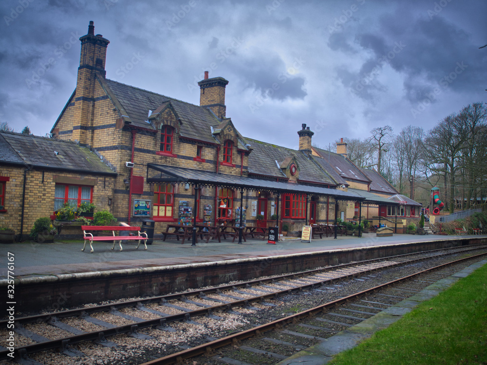 Fototapeta premium The station opened on the 1 June 1869, with sidings and a goods shed. The station originally served the nearby village of Haverthwaite
