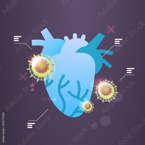 epidemic MERS-CoV floating influenza virus infected human heart wuhan coronavirus 2019-nCoV pandemic medical health risk vector illustration