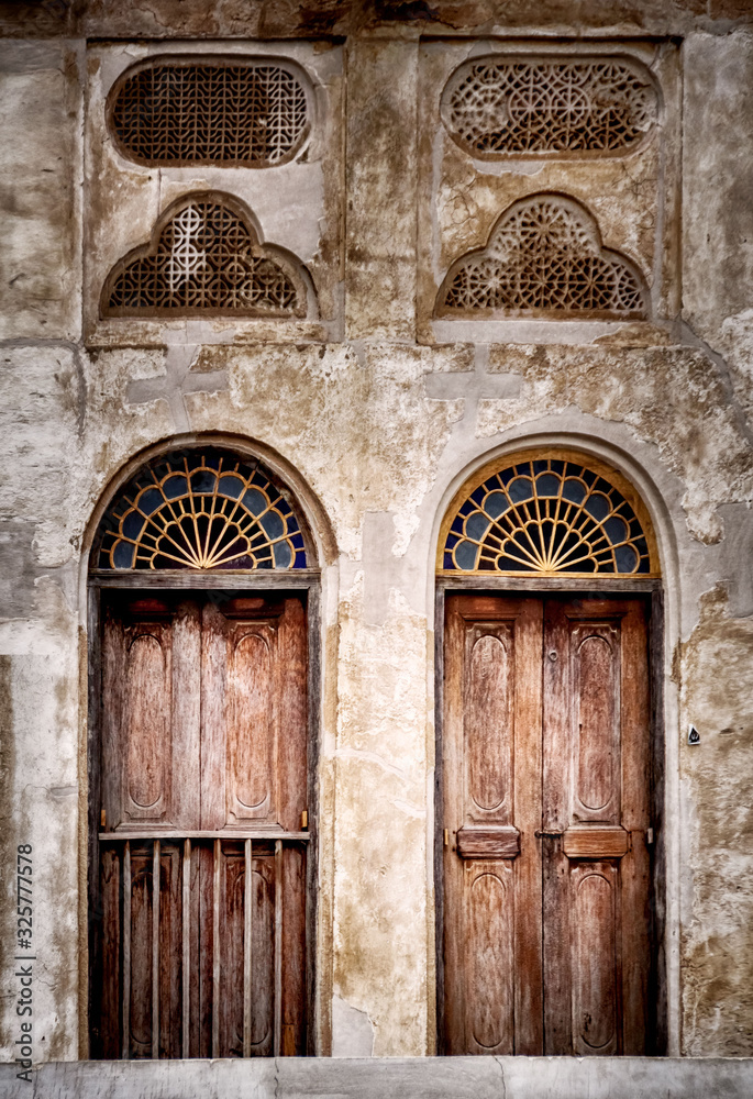 two windows from an old house, old city Bahrain