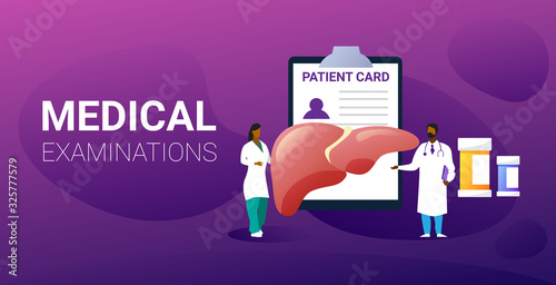 doctors team examining human liver medical consultation internal organ inspection examination treatment concept horizontal copy space full length vector illustration