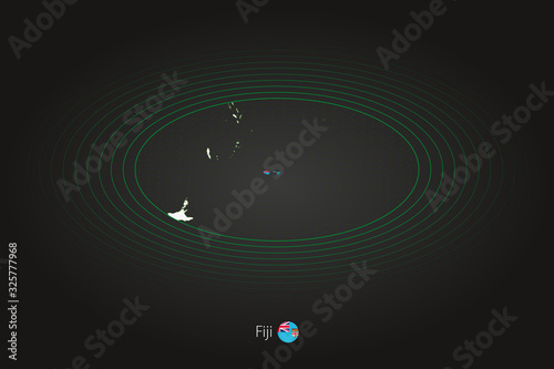 Fiji map in dark color, oval map with neighboring countries.