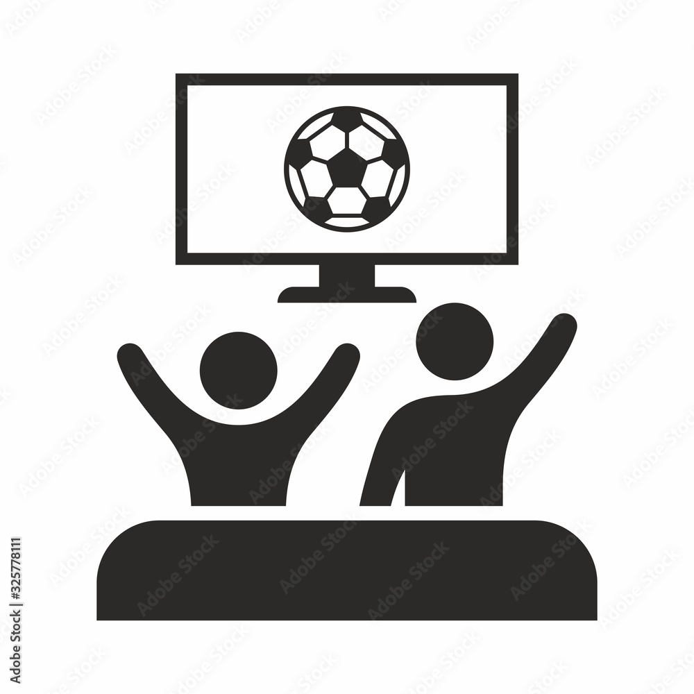 Friends watching TV, football, soccer fans icon