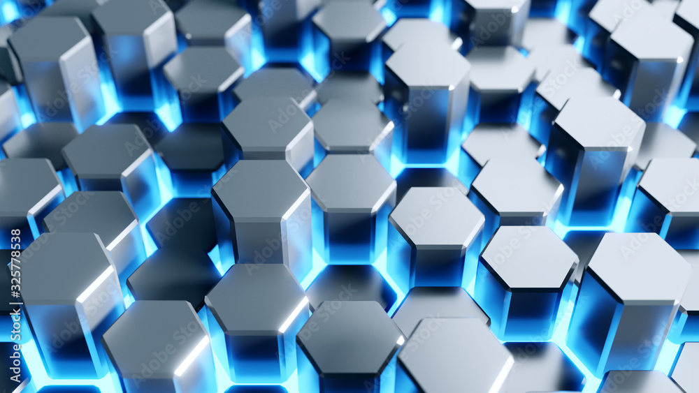 Metal hexagon and blue light Metal hexagon and blue light