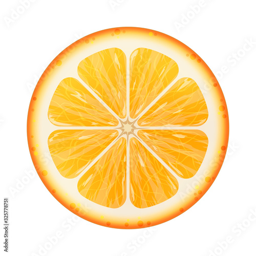 3d realistic vector illustration isolated on white background. Slice of half an orange.
