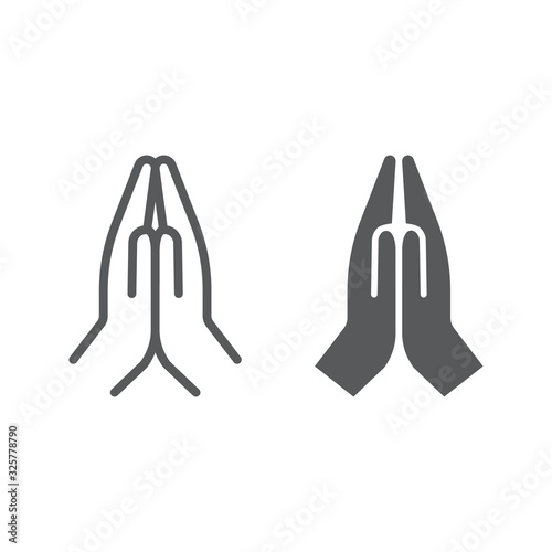 Fototapeta Pray line and glyph icon, religion and prayer, hands praying sign, vector graphics, a linear pattern on a white background, eps 10