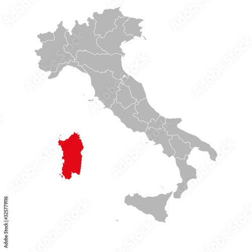Sardagna province highlighted Italy map vector. Gray background.