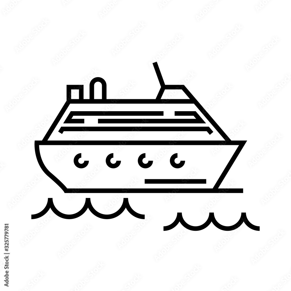 Cruise ship line icon, concept sign, outline vector illustration, linear symbol. Cruise ship line icon, concept sign, outline vector illustration, linear symbol.