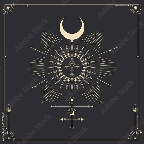 Vector illustration set of moon phases. Different stages of moonlight activity in vintage engraving style. Zodiac Signs
