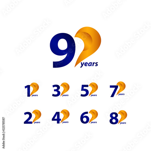 90 Years Anniversary Celebration Gold Blue Unique Vector Template Design Illustration
