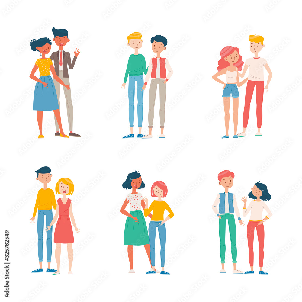 Vector characters design. Romantic couples. Heterosexual and homosexual Vector characters design. Romantic couples. Heterosexual and homosexual