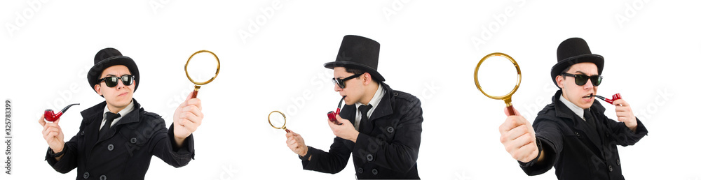 Young detective with pipe and magnifying glass Young detective with pipe and magnifying glass