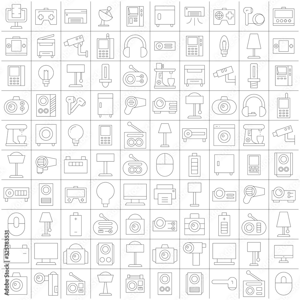 big set of electronic device and appliance icons thin line design big set of electronic device and appliance icons thin line design