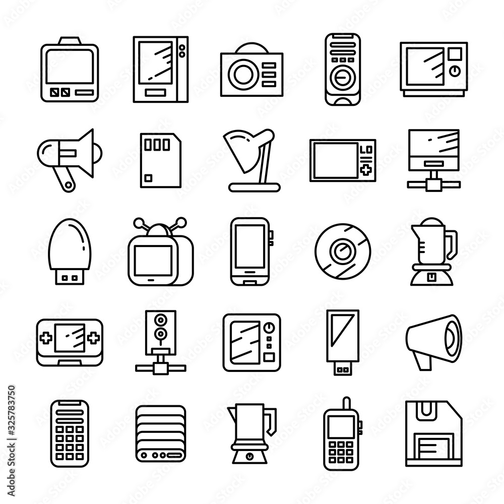 electronic device and appliance icons line electronic device and appliance icons line