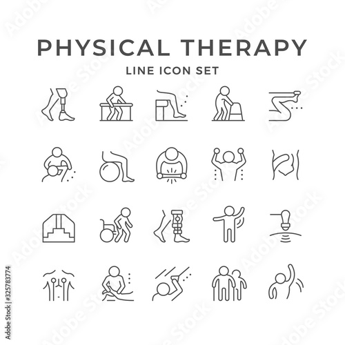 Set line icons of physical therapy