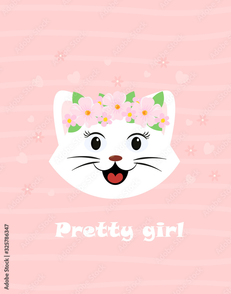 Cute drawing of a cat's face card with an inscription for an invitation, pozdrazdnika in a flat children's design. Cute drawing of a cat's face card with an inscription for an invitation, pozdrazdnika in a flat children's design.