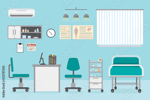 Doctor's office in hospital,Room with furniture and medical equipment