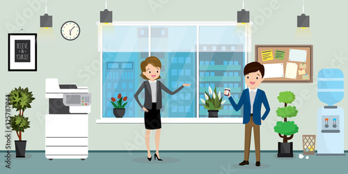 Business people talking  in modern office,interior with furniture