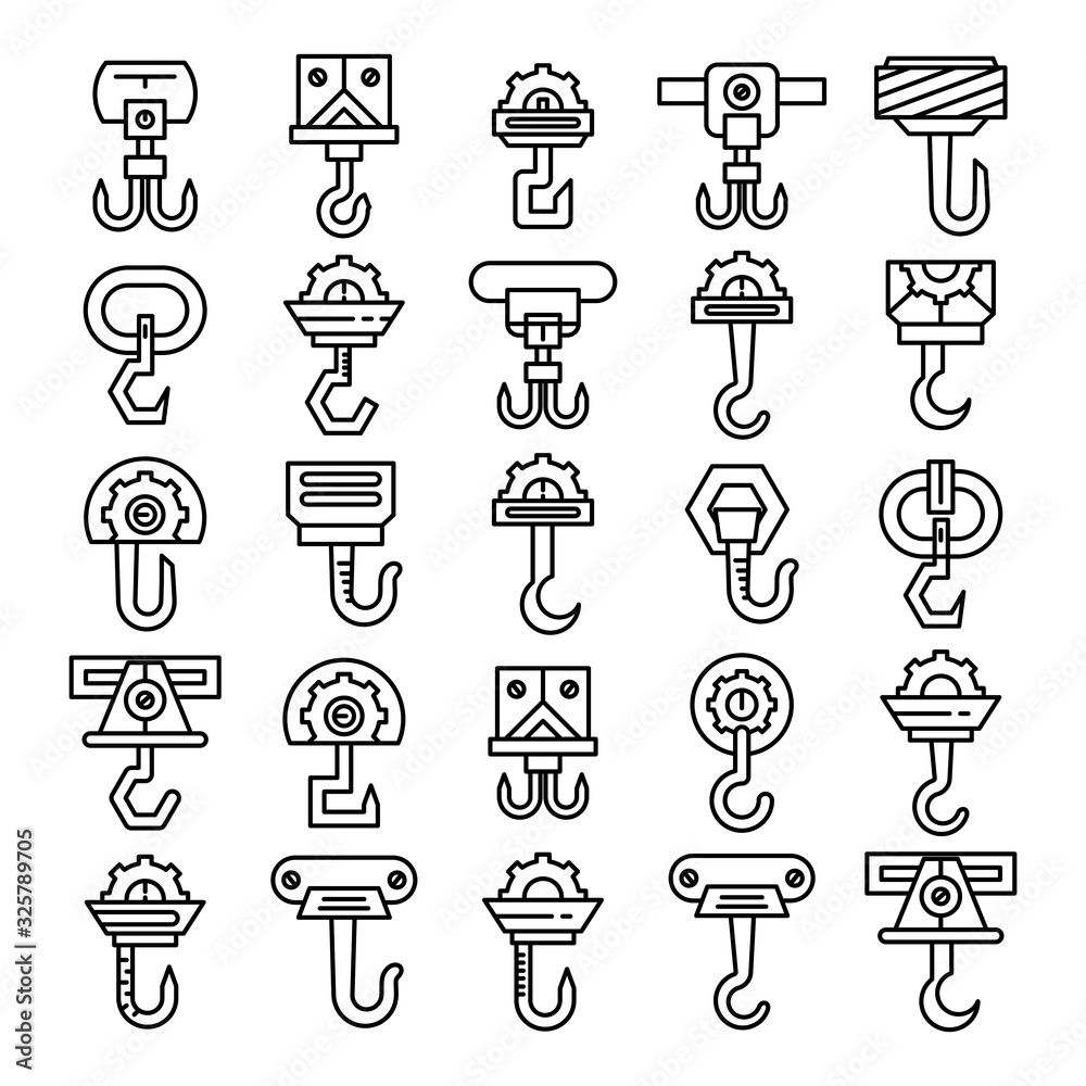 crane hook and hoist icons line set crane hook and hoist icons line set