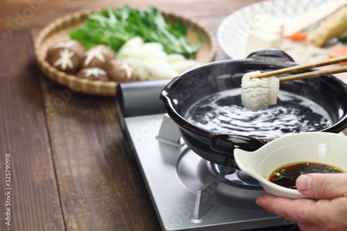 Hamo (pike conger)  shabu-shabu, Japanese hot pot cuisine photo