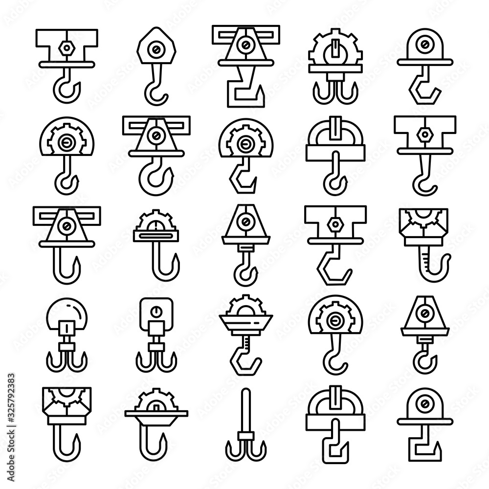 crane hook and hoist icons line set crane hook and hoist icons line set