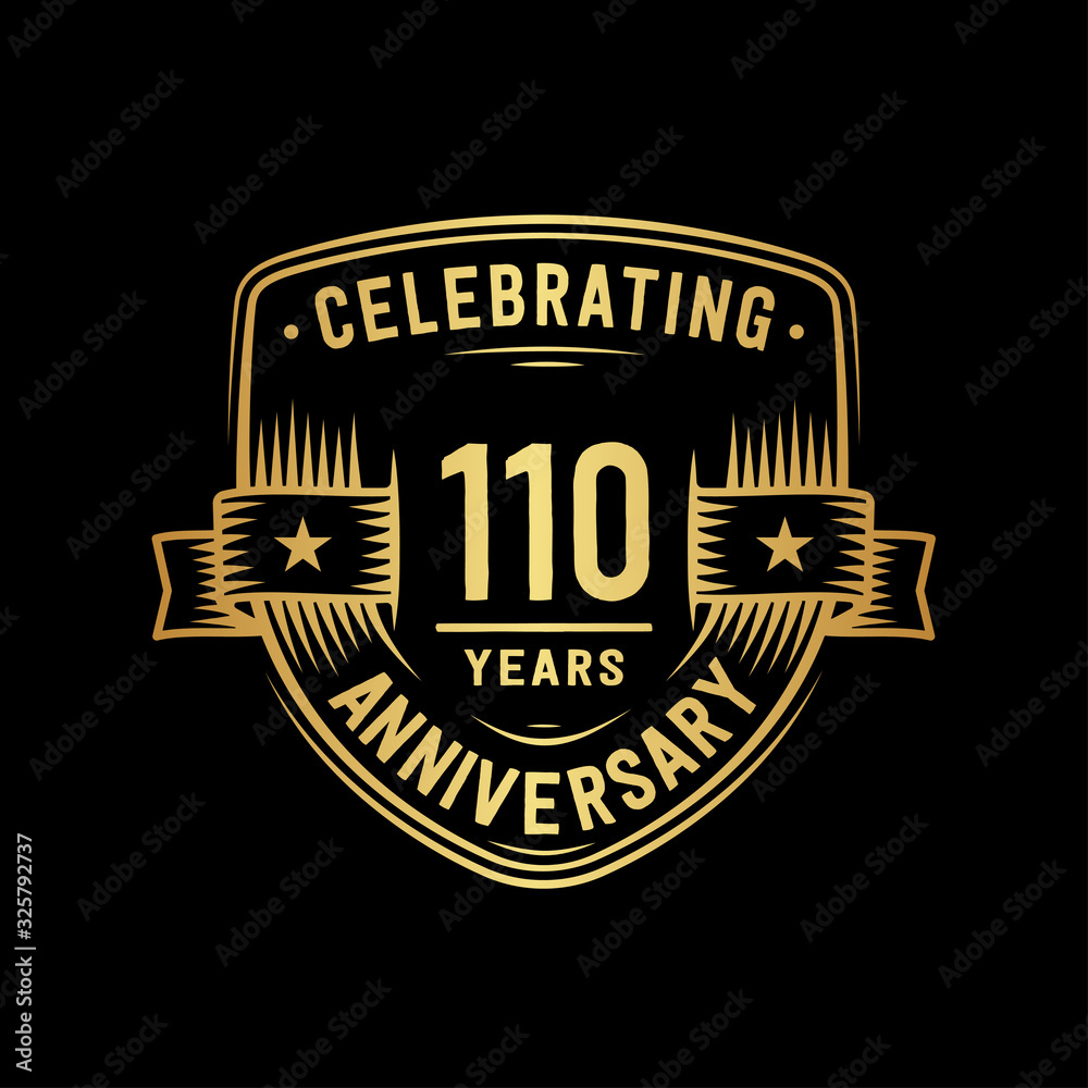 110 years anniversary celebration shield design template. Vector and illustration.