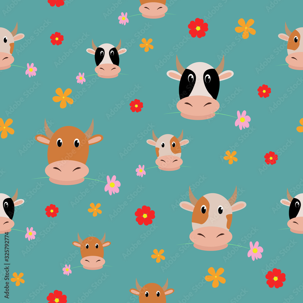 Seamless pattern with cute cow. Print for baby. Vector print with baby cow. Seamless pattern with cute cow. Print for baby. Vector print with baby cow.