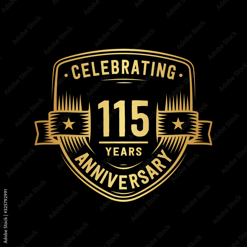 115 years anniversary celebration shield design template. Vector and illustration.