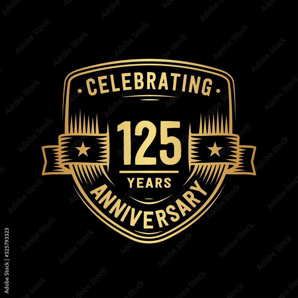 125 years anniversary celebration shield design template. Vector and illustration.
