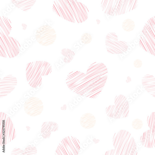 vector seamless pattern with pink hearts on white, vector illustration for valentines day, invitation, wrapping projects, fabric, wallpaper, bright surface pattern design