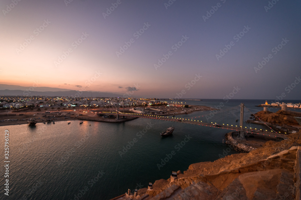 Beautiful sunset of Sur's bay from Al Ayjah, Oman