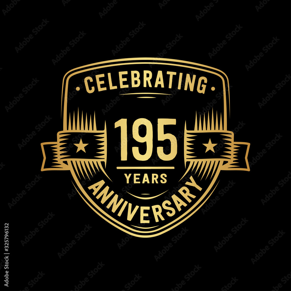 195 years anniversary celebration shield design template. Vector and illustration.
