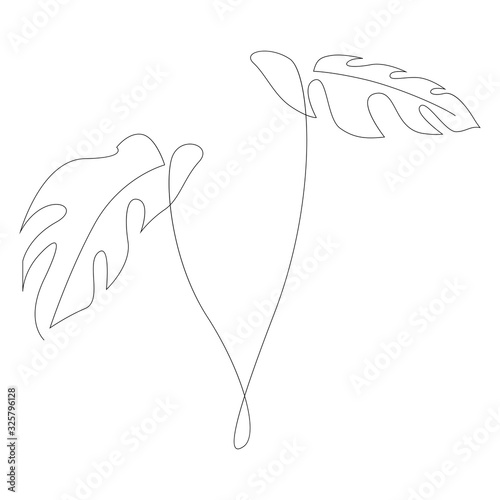 Monstera leaf one line art. Contour single line drawing. Minimalism art. Modern decor. Vector illustration
