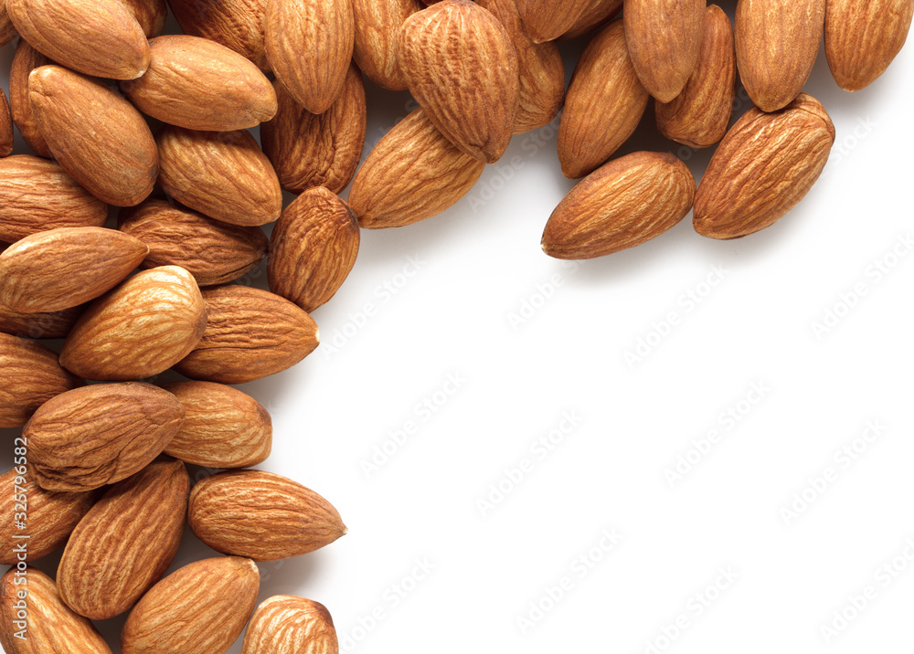 almonds isolated on white background with place for text almonds isolated on white background with place for text