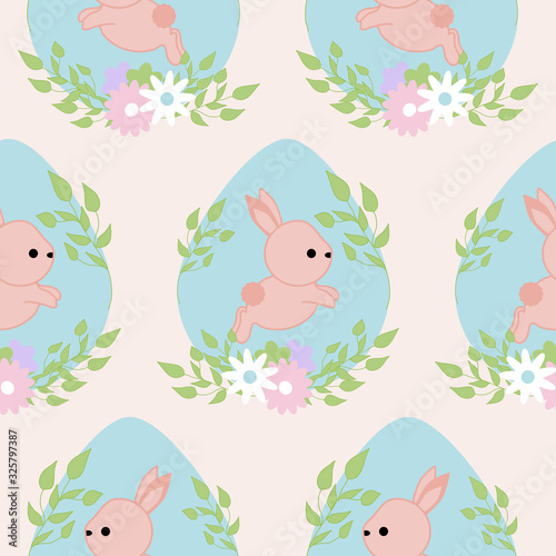 cute bunny in a blue easter egg  seamless pattern