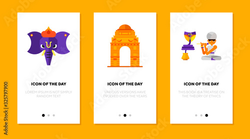 Indian culture flat icon set. National, sightseeing, tourism isolated vector sign pack. Ethnicity and tradition concept. Vector illustration symbol elements for web design and apps