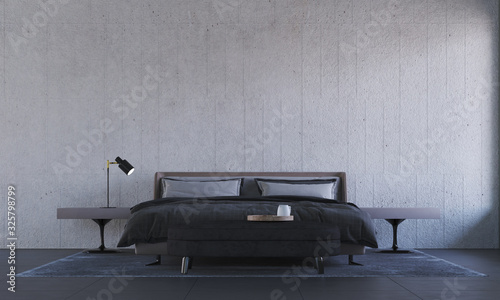 The modern bedroom interior design and concrete wall texture background 