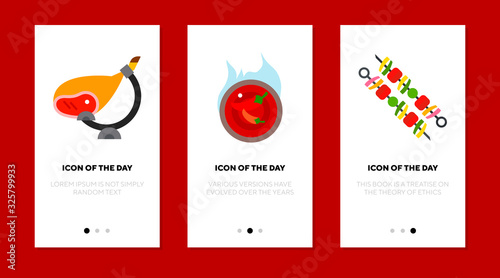 Preparing meal flat icon set. Meat, ham, delicious isolated vector sign pack. Food and cooking concept. Vector illustration symbol elements for web design and apps
